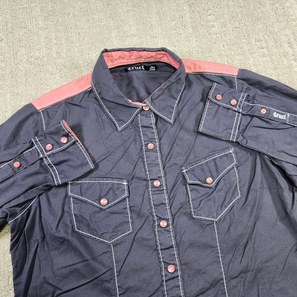 Cruel Shirt Women Large Pearl Snap Western Cowgirl Rodeo Gray Boho Button